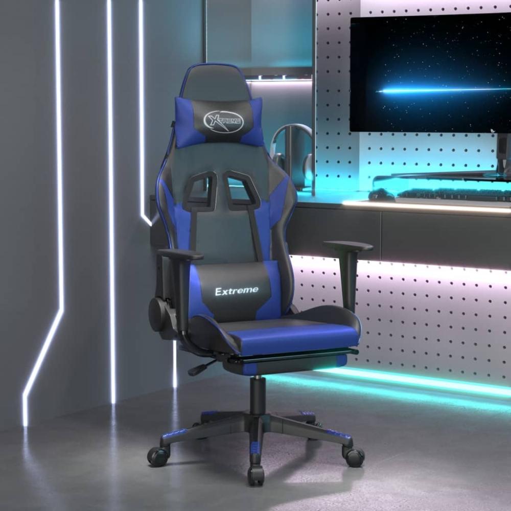 vidaXL Gaming-Stuhl mit Fußstütze Schwarz und Blau Kunstleder 3143699 Bild 1