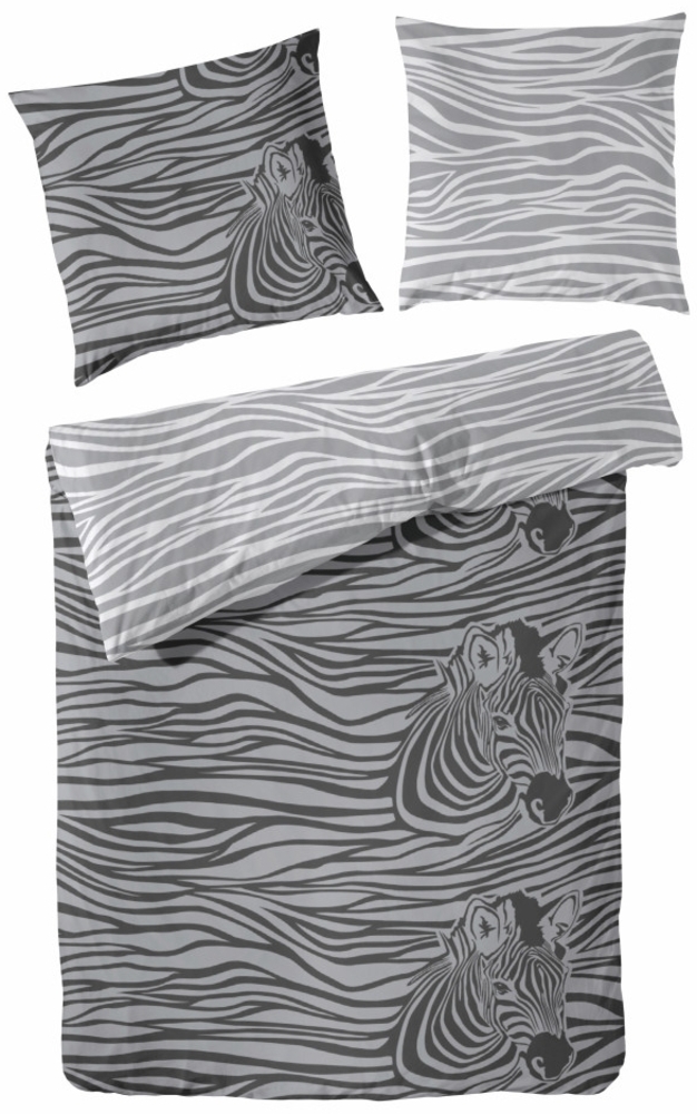 Mikrofaser Bettwäsche Zebra 135 x 200 cm grau/schwarz Bild 1