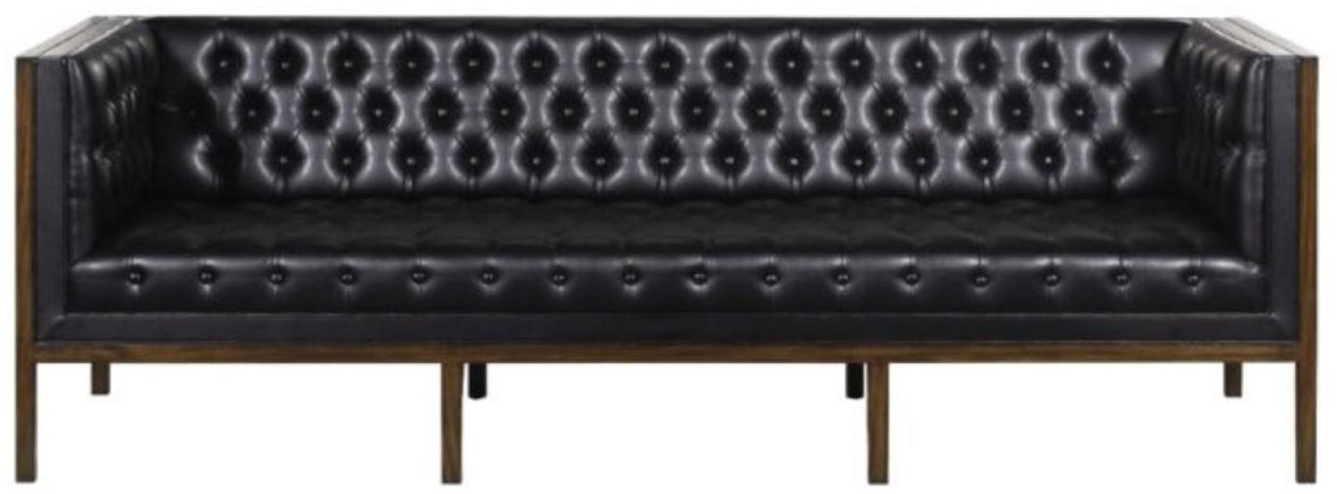 Casa Padrino Chesterfield Echtleder 3-Sitzer Sofa Schwarz / Braun 213 x 78 x H. 72 cm Bild 1