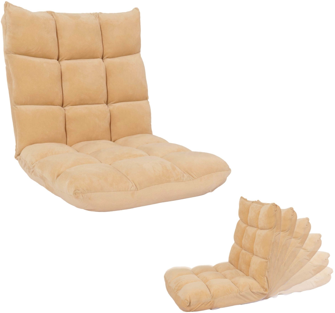 Bodensessel HWC-N43, Relaxsessel Bodenkissen Klappsessel 6 Relaxpositionen, stabiles Gestell Samt ~ beige Bild 1