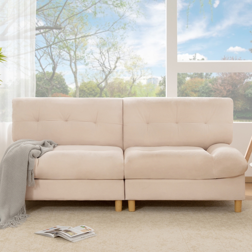 Merax Sofa in Wolkenform, Teddy-Samtstoff, bequemes Polstersofa, Sofa mit großen Sitzkissen und Rückenlehne, Beige Bild 1