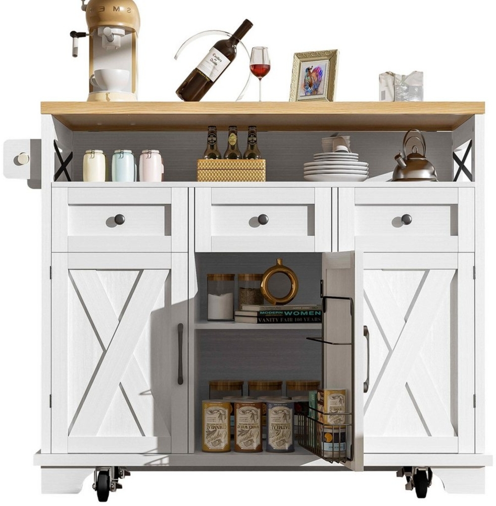 BlingBin Küchenwagen Moderne Kücheninsel, Essschrank, Esswagen, Buffetschrank, (1 St, Mit Rollen, Stauraum, herausnehmbare Trennwand mit Handtuchhalter), Mit Rollen, Stauraum, herausnehmbare Trennwand mit Handtuchhalter Bild 1