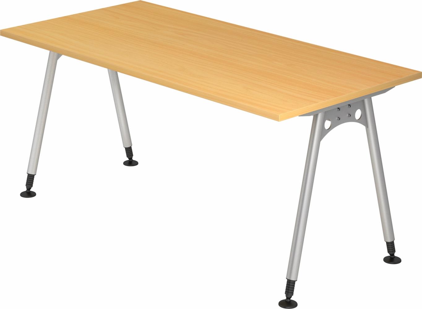 bümö manuell höhenverstellbarer Schreibtisch 160x80 cm in Buche - PC Tisch höhenverstellbar & groß, höhenverstellbarer Tisch Büro, großer Computertisch verstellbar, A-Serie, AS-16-6 Bild 1