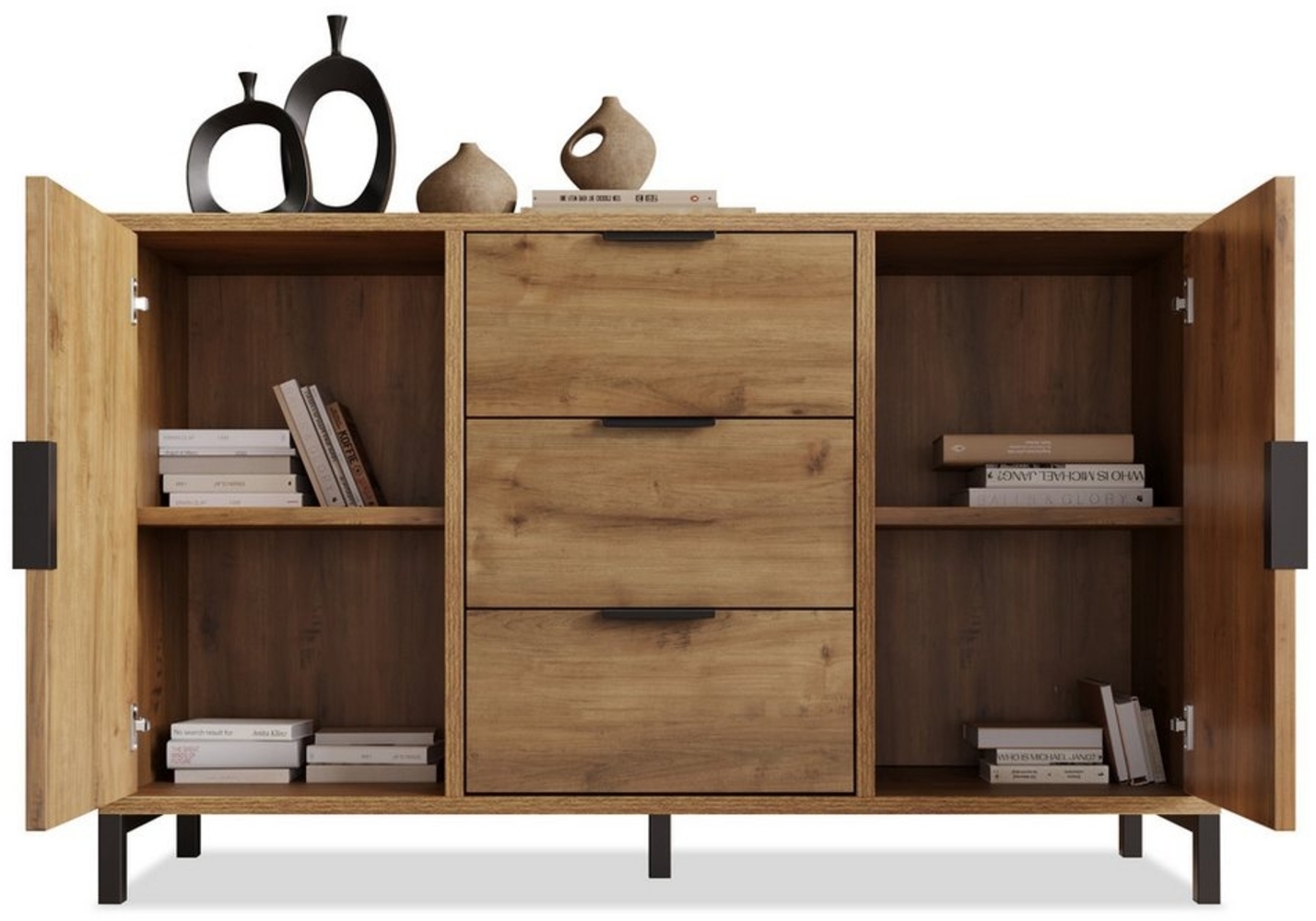 MODFU Kommode Sideboard (Sideboard Schrank mit 3 Schubladen und 2 Türen), Für Wohnzimmer Bild 1