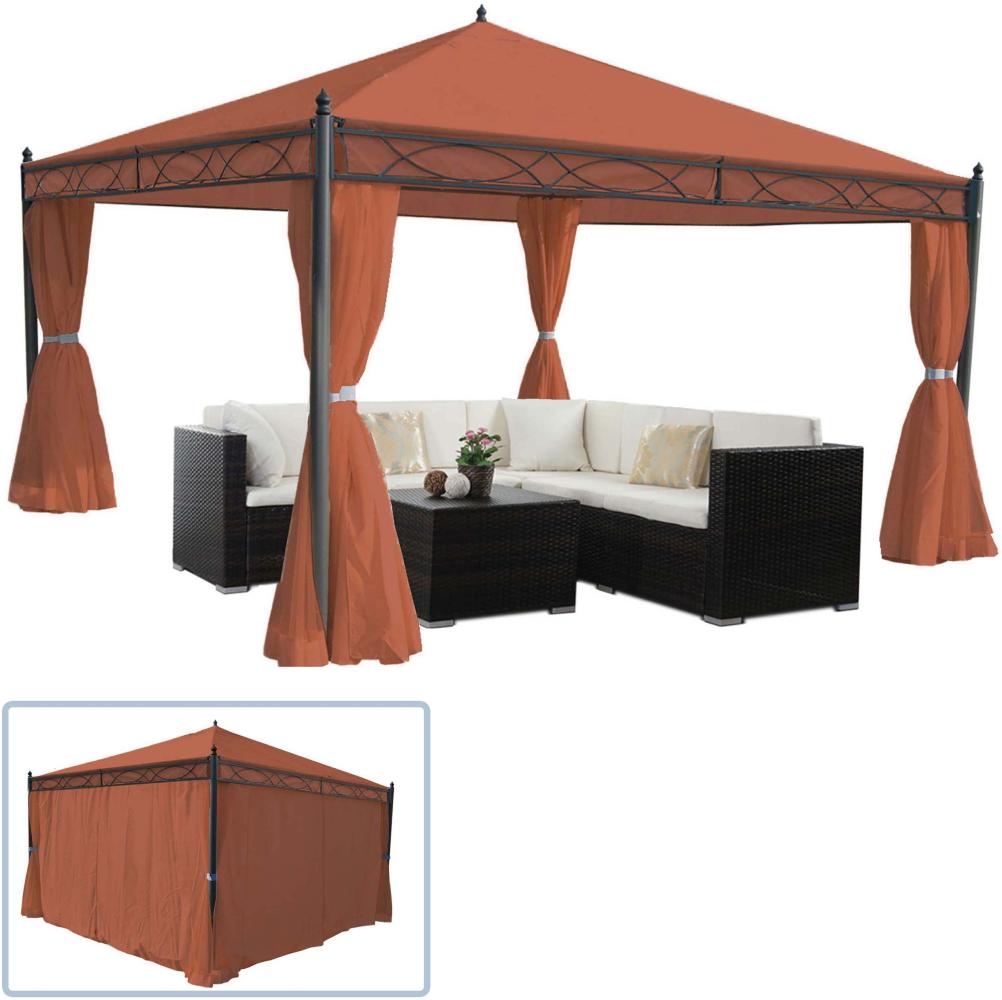 Pergola Cadiz, Garten Pavillon, stabiles 7cm-Gestell mit Seitenwand ~ terracotta-braun 4x4m Bild 1