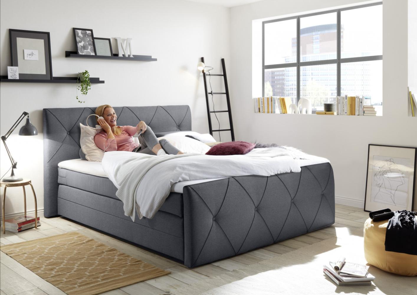 Boxspringbett Calgary von Black Red White 180x200 cm mit Bettkasten & Fussteil Como 11 Anthrazit Luxus-Webstoff H3 Bild 1