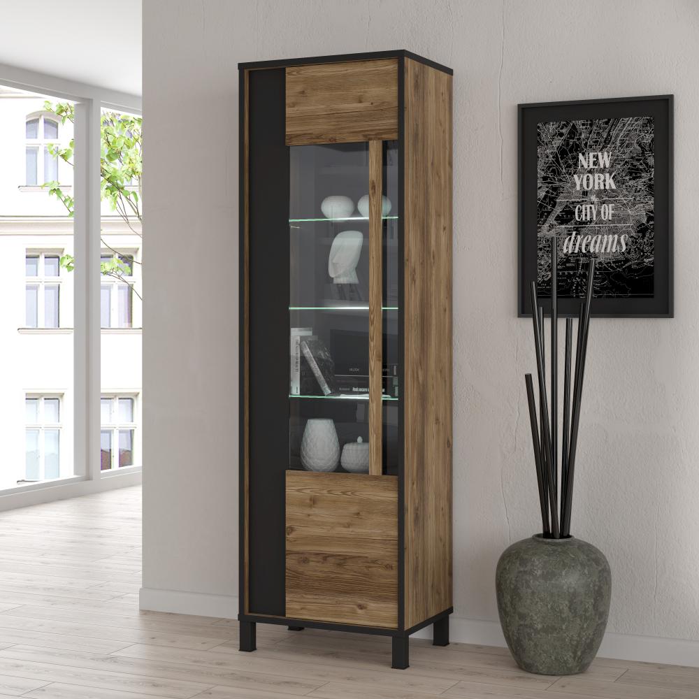 FORTE Hayato Vitrine, Holzwerkstoff, Braun/Schwarz, 59,8 x 194 x 42 cm Bild 1