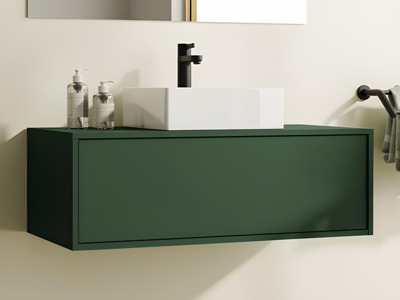 Vente-unique - Waschbeckenunterschrank hängend mit Einzelwaschbecken - Grün matt - 94 cm - TEANA II Bild 1