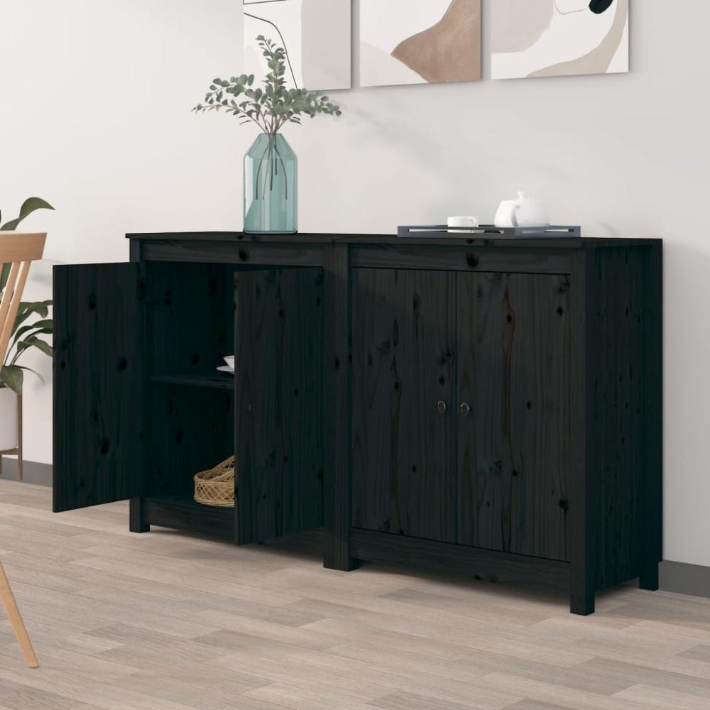 vidaXL Sideboards 2 Stk. Schwarz 70x35x80 cm Massivholz Kiefer 3114068 Bild 1