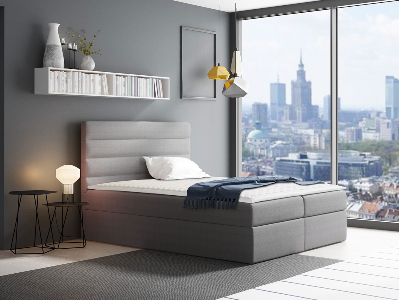 Boxspringbett Velar, Grau, 180x200 cm Bild 1