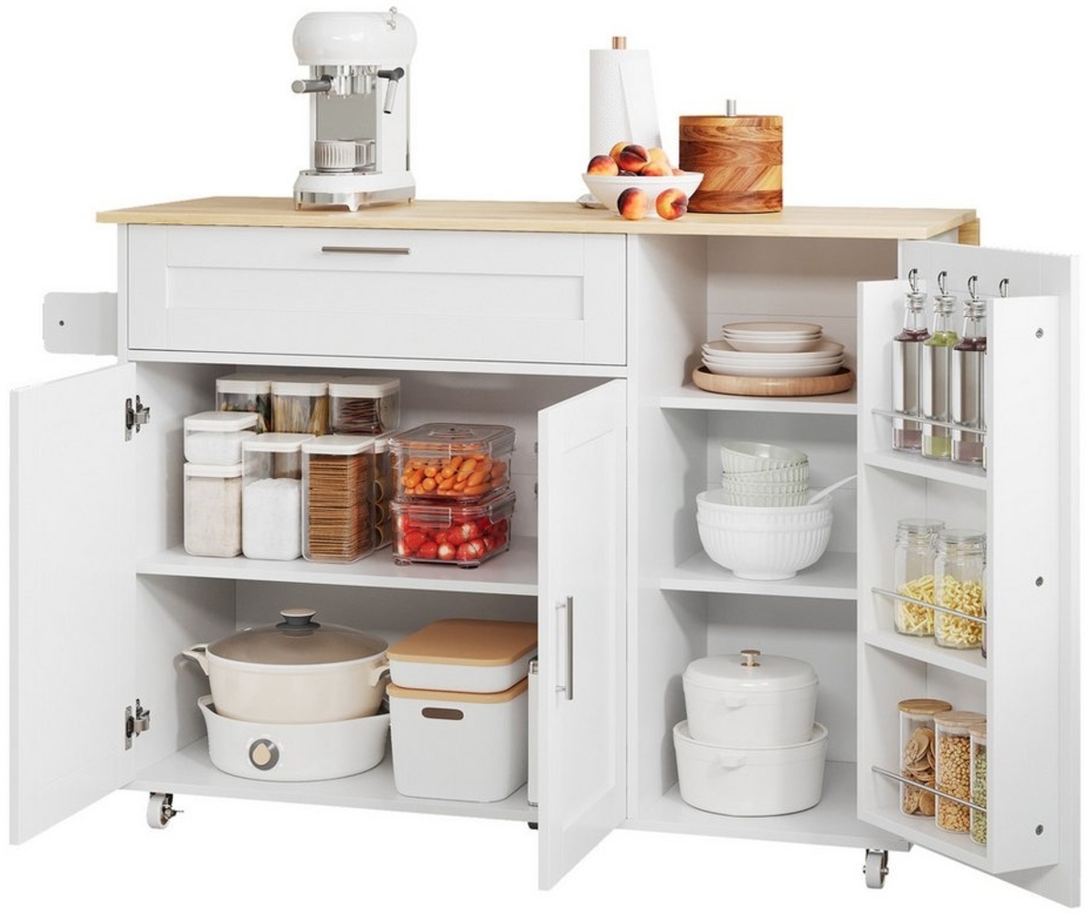 HAUSS SPOLE Küchenwagen Küchenschrank Buffetschrank Sideboard mit klappbarer Tischplatte, (Kücheninsel, Servierwagen, Küchenschrank, 1 St, 3 Türen, 1 Schublade, Gewürzregal, Handtuchhalter), mit verstellbare Regale, Gewürzablagen an der Tür, 132.5*44(7... Bild 1