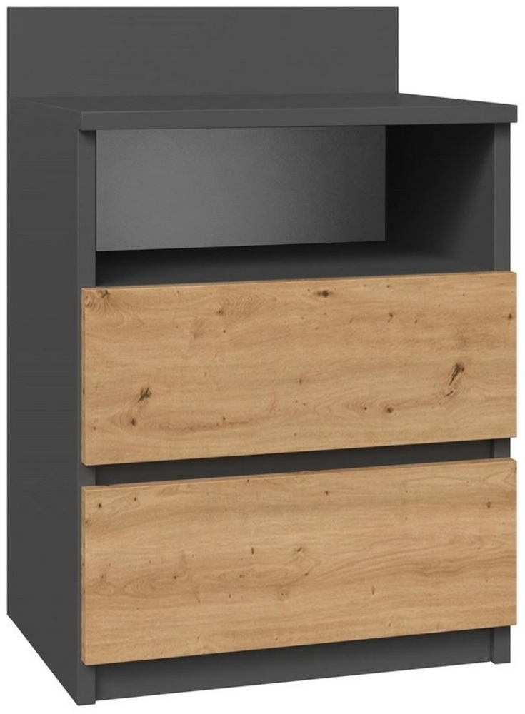 ibonto Nachtkommode Moderner Nachttisch in Anthrazit & Artisan Eiche mit 2 Schubladen Bild 1