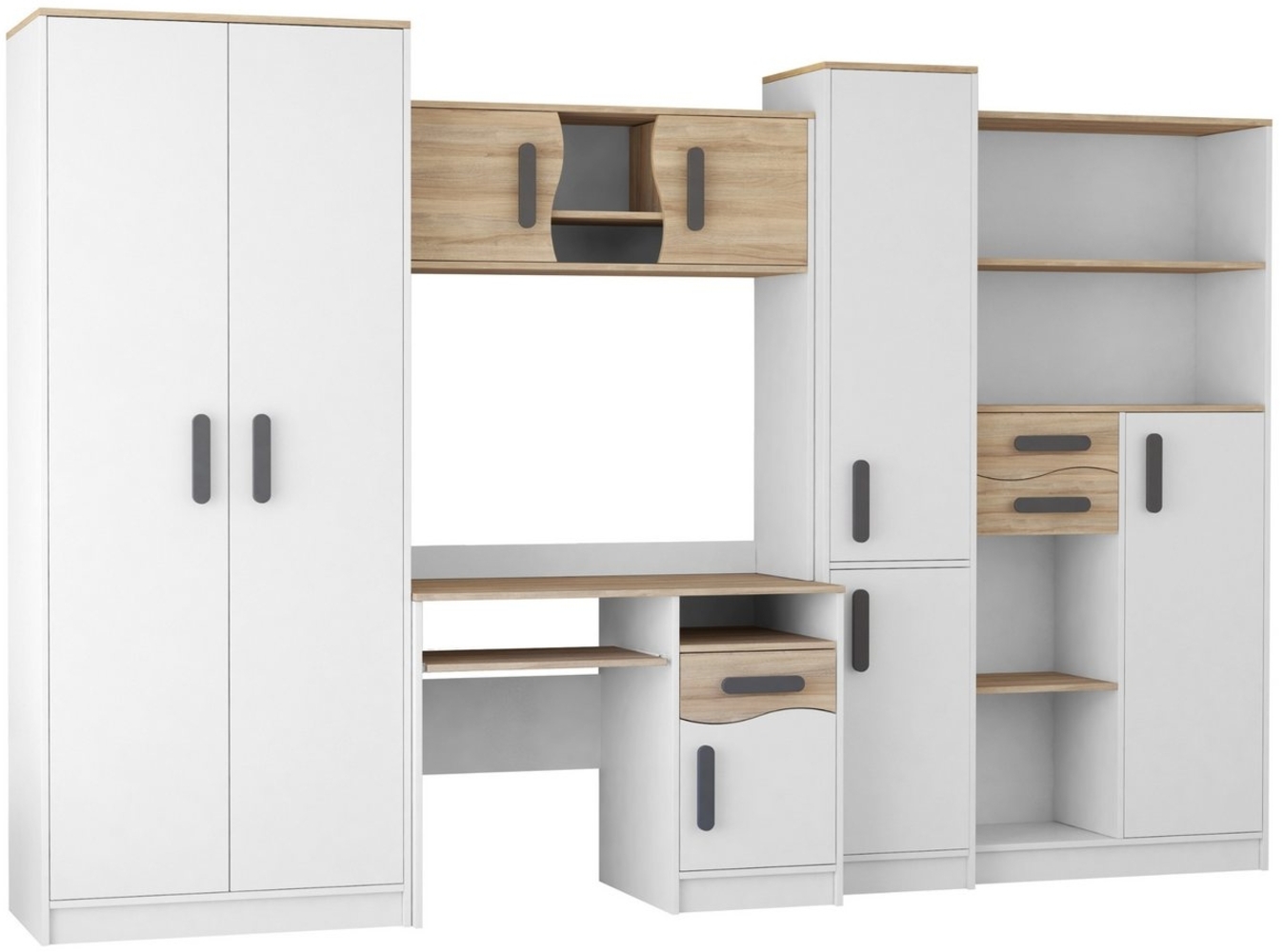 Deine Möbel 24 Jugendzimmer-Set MIKI Jugend-Schrankwand Jugendzimmer Jugendmöbel 5-teilig in Weiß, (5-tlg), Schreibtisch, Schreibtisch Aufsatz, 2x Regal, Schrank Bild 1