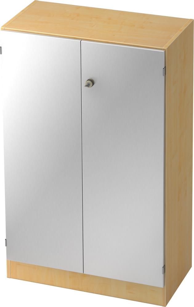 bümö office Aktenschrank abschließbar, Büroschrank klein aus FSC-Holz, 80cm breit in Ahorn/Silber - abschließbarer Schrank, Büroschrank abschließbar, Büro Möbel Schrank System, 6550-3-S-SG Bild 1