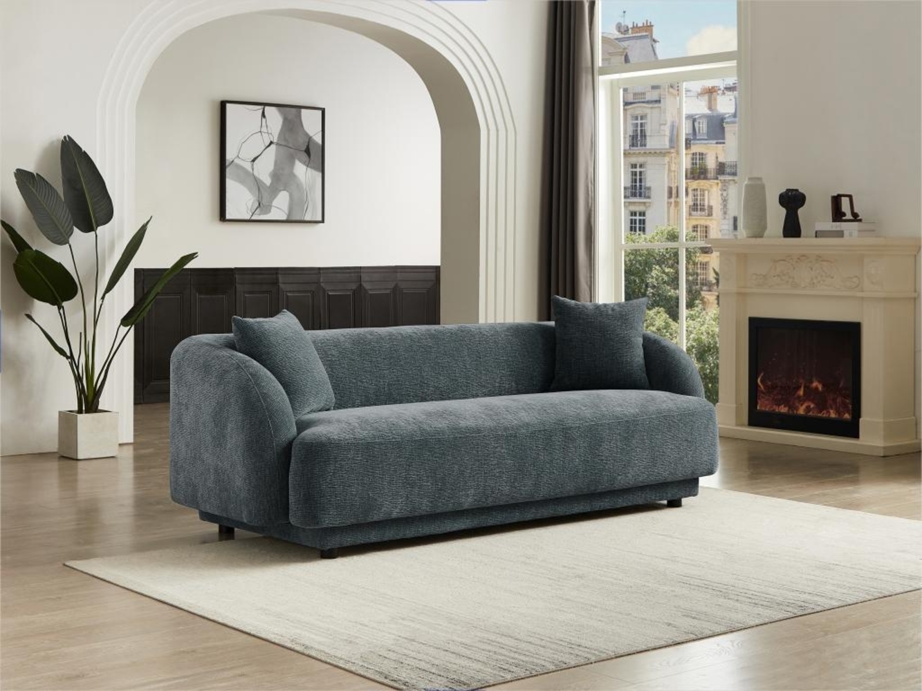 Vente-unique - 3-Sitzer-Sofa - Struktursamt - Grau - KIMANTI Bild 1