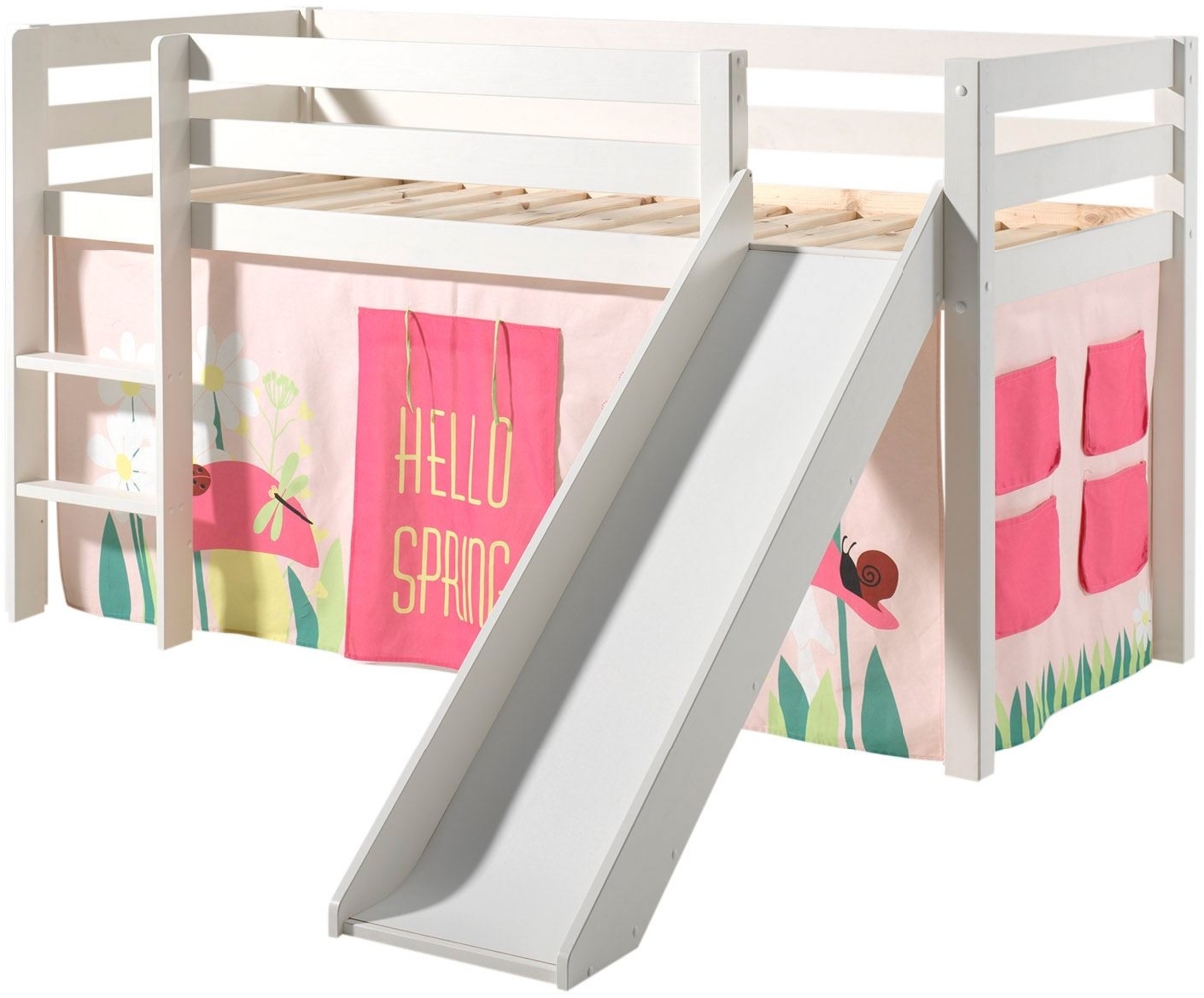 Kinderbett mit Rutsche Karolina Massivholz Weiß Textilset Spring 1 Bild 1
