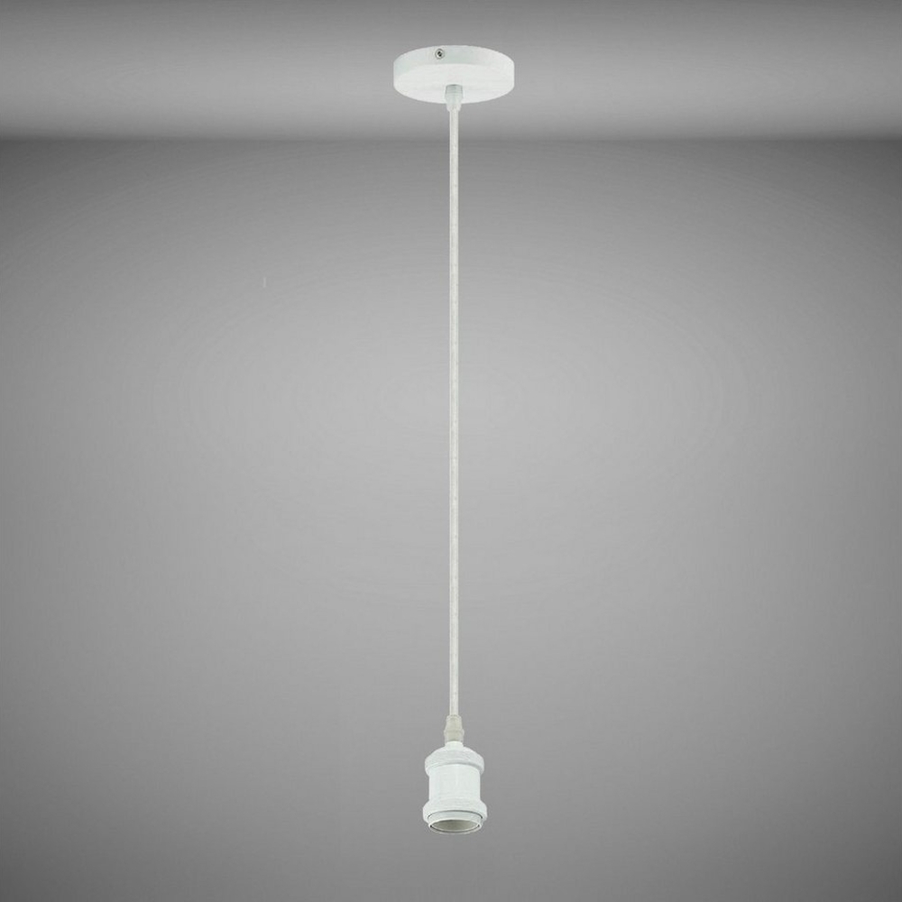 TRANGO Pendelleuchte, 9000W moderne E27 Lampenaufhängung *JACOB* Hängeleuchte I Hängelampe I Deckenbeleuchtung I Lampenfassung I Lampen-Aufhängung in Weiß, inkl. Schraubring & ca. 110cm Textilkabel, industriell Pendellampe Bild 1