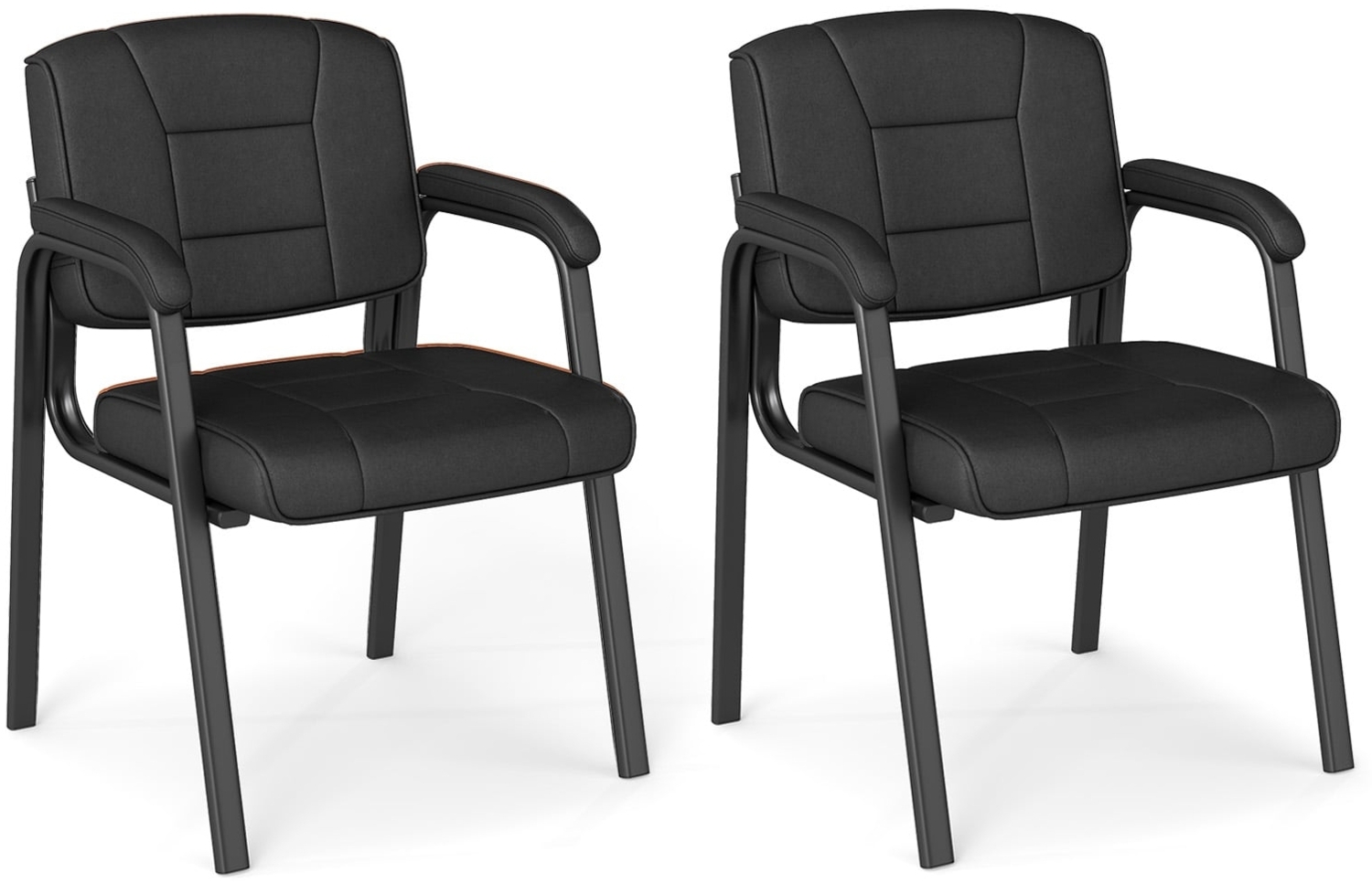 2er Set Konferenzstühle mit Gepolsterten Armlehnen & Metallrahmen Besucherstühle Schwarz Bild 1