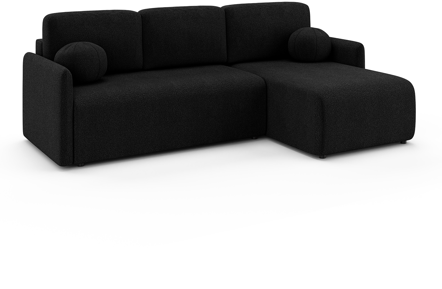 MEBLINI Schlafcouch mit Bettkasten – VESPER – 215x147x94cm – Rechts - Schwarz Boucle - Kleines Ecksofa mit Schlaffunktion - Sofa mit Relaxfunktion und Kissen - Kleine Couch L-Form – Eckcouch Bild 1