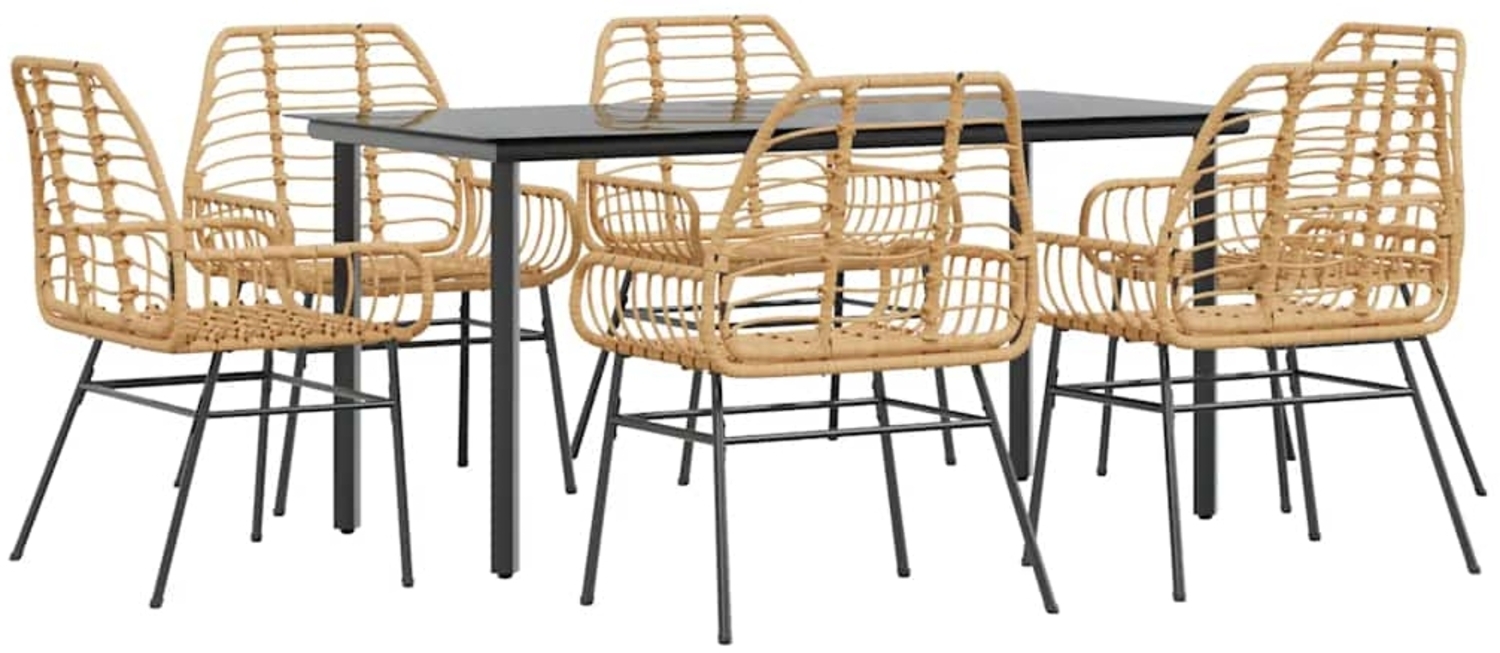 vidaXL 7-teiliges Garten-Esszimmerset Braunes Polyrattanglas 3334545 Bild 1