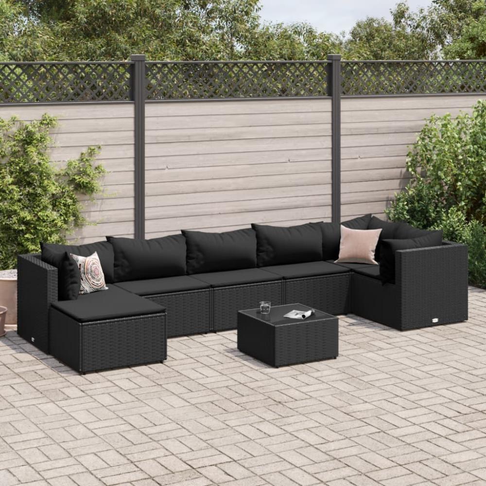 vidaXL 8-tlg. Garten-Lounge-Set mit Kissen Schwarz Poly Rattan 3308235 Bild 1