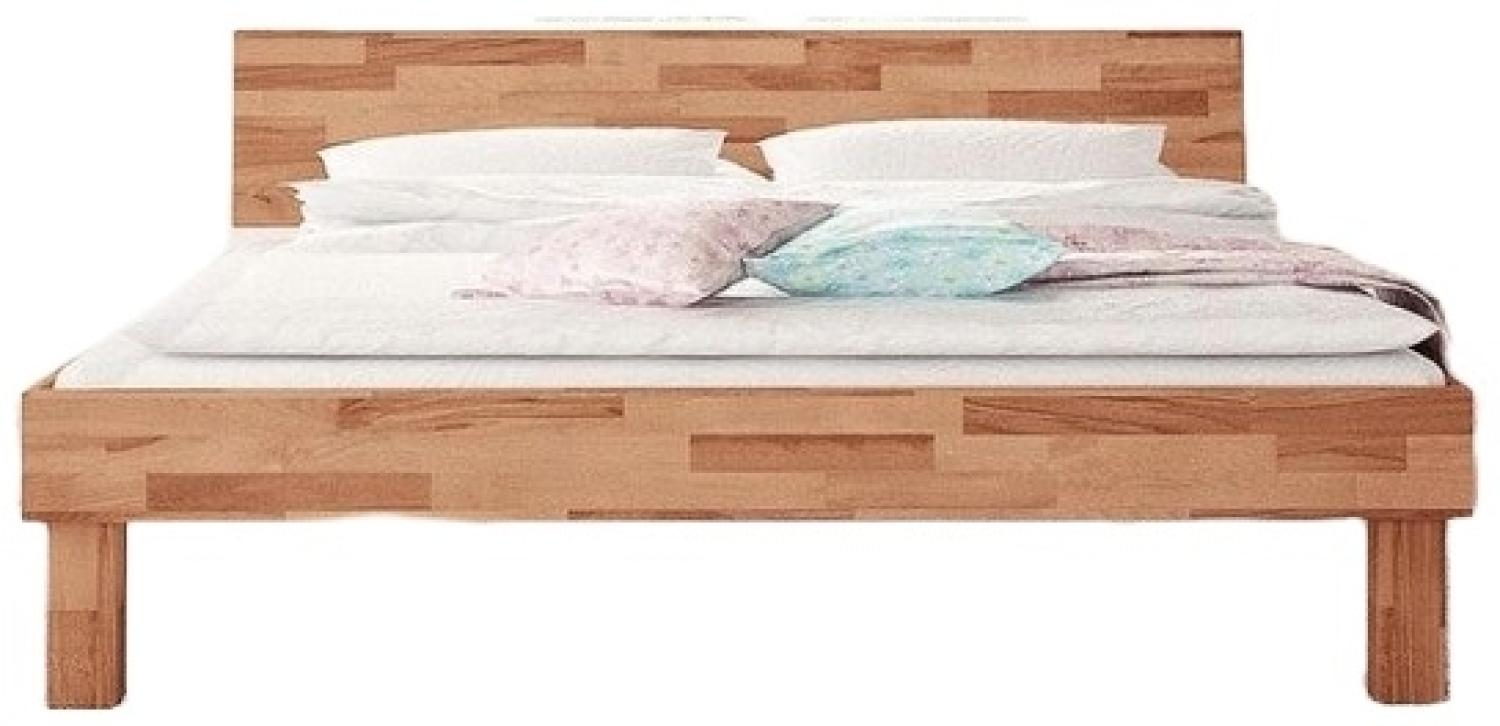 Bett Zigo 1 aus Kernbuche massiv 100x200 mit Holzkopfteil und Holzbeinen Bild 1