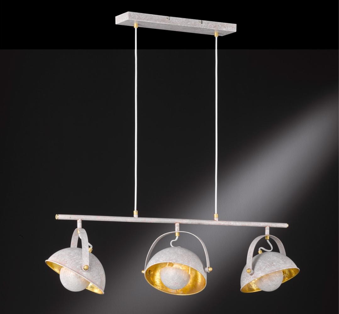 Moderne Retro LED Pendelleuchte in Betonoptik & Gold, 3 schwenkbare Reflektoren Bild 1