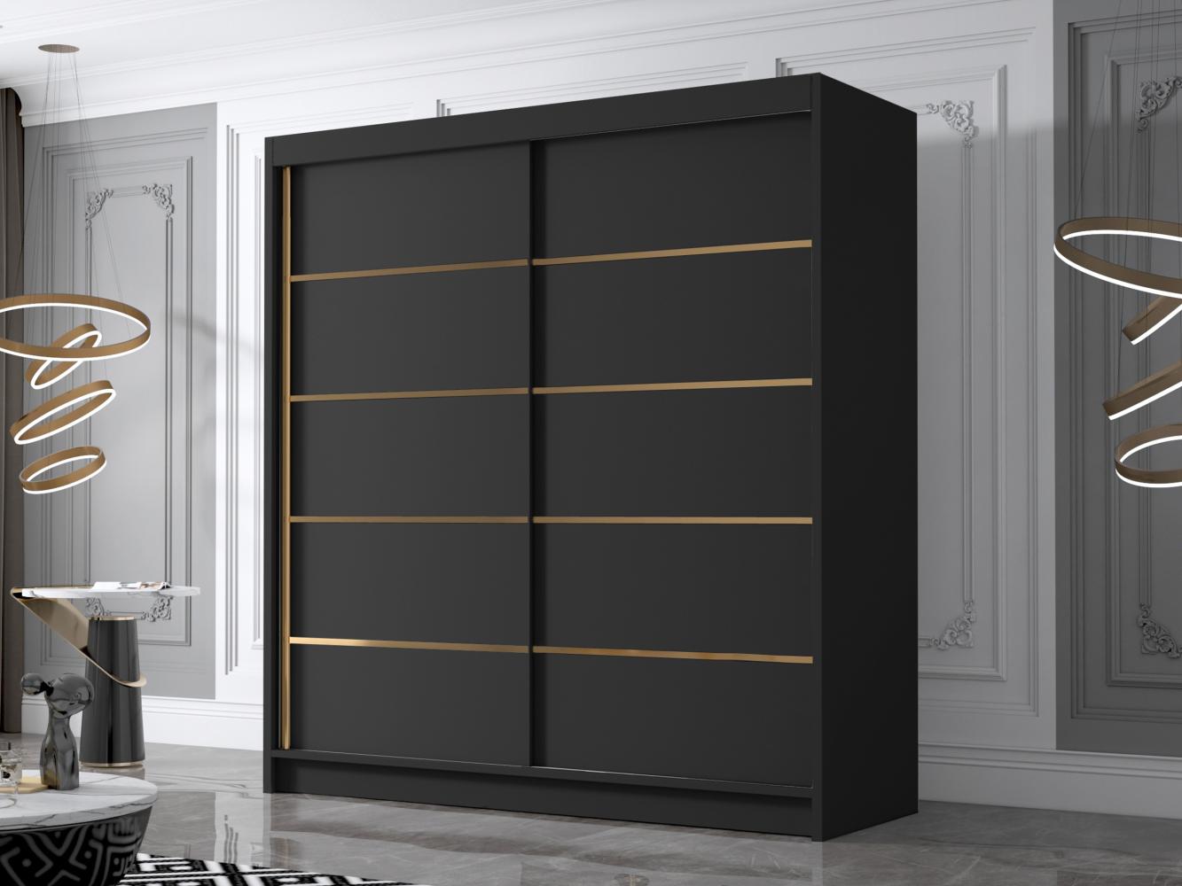 Kleiderschrank mit Goldverzierung Bajpra IV mit zwei Schwebetüren (Farbe: Schwarz) Bild 1