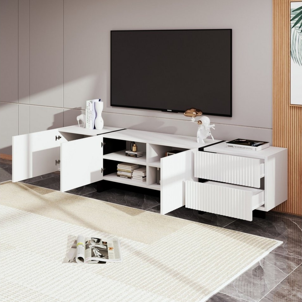 ZREE Lowboard 190 cm TV-Schrank, Weiss Sideboard Lowboard mit 3 Türen,2 Schubladen, TV-Tisch TV-Ständer für Schlafzimmer Wohnmöbel Wohnzimmer Bild 1