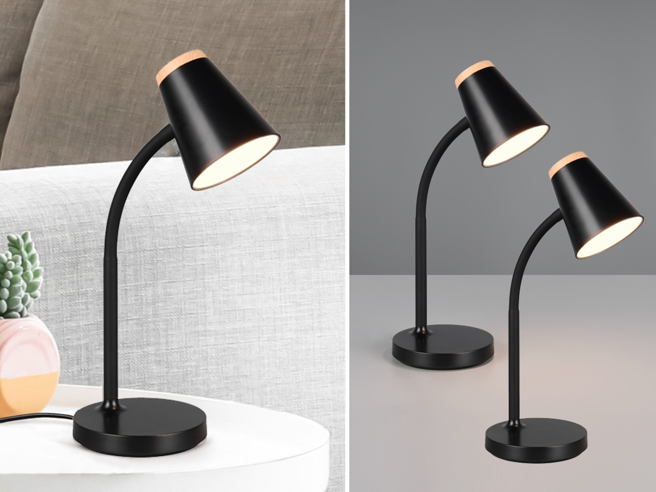 2er SET LED Schreibtischlampen Schwarz flexibel biegsam, Höhe 36cm Bild 1