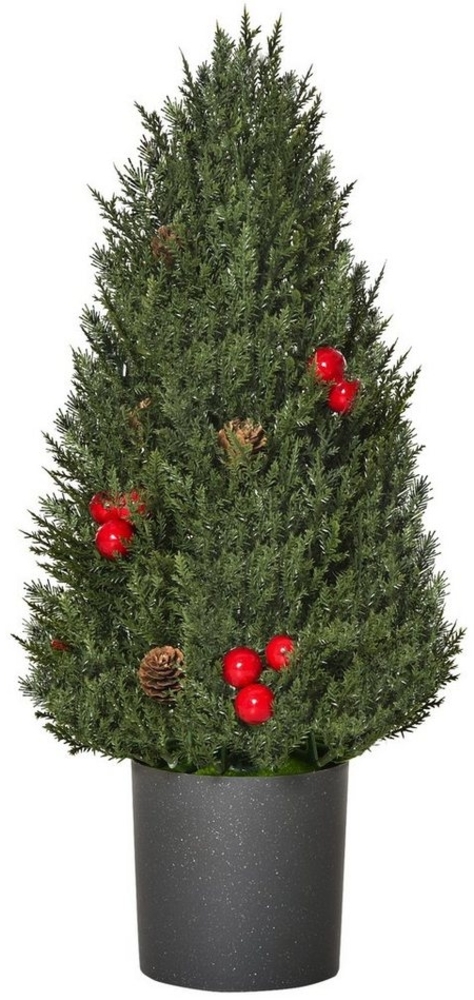 HOMCOM Künstlicher Weihnachtsbaum Mini-Weihnachtsbaum mit roten Beeren und Tannenzapfen, Zypressen, für Tisch und Schreibtisch, Grün Ø27 x 47 cm Bild 1