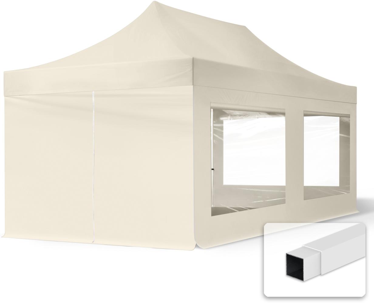 3x6 m Faltpavillon, ECONOMY Stahl 30mm, Seitenteil mit Panoramafenster, creme Bild 1