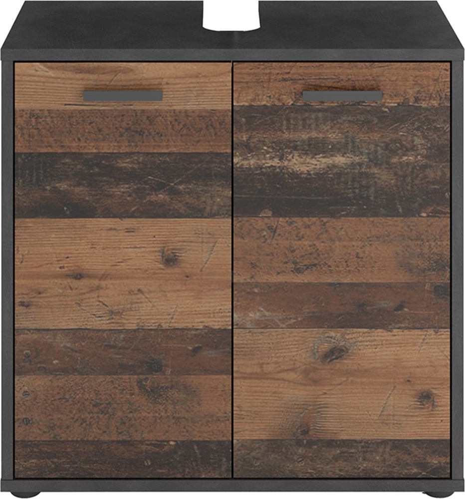 FMD Möbel - MADOC 1 - Waschbeckenunterschrank - melaminharzbeschichtete Spanplatte - Matera / Old Style dunkel - 60 x 59 x 33cm Bild 1