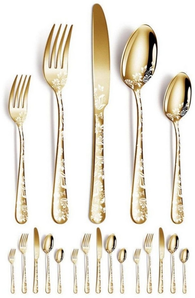 HEYHIPPO Besteck-Set Gemustertes Edelstahlgeschirr, 20-teiliges Set, Western-Steakmesser-, Gabel- und Löffelset, geeignet für Zuhause und Restaurant Bild 1