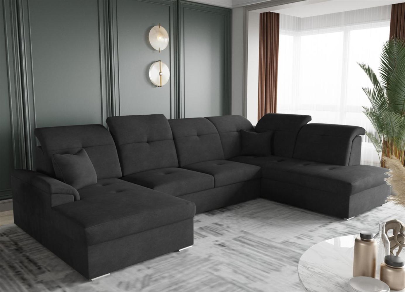 Wohnlandschaft Schlafsofa FREJA Stoff Brooklyn Schwarz Langer Schenkel Rechts Bild 1