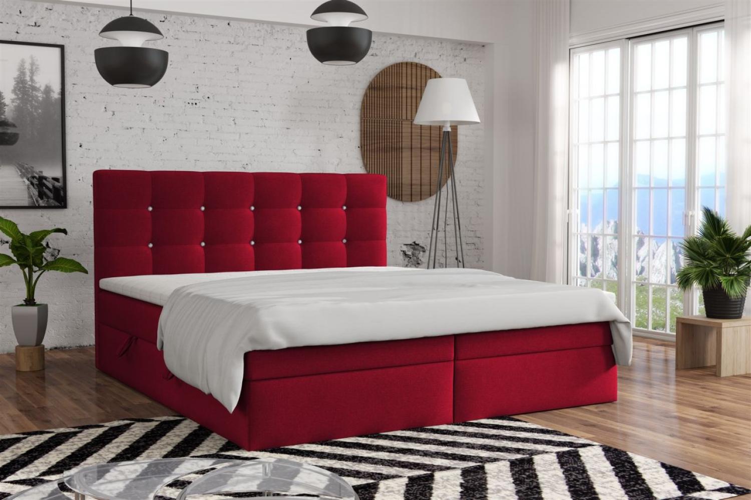 Boxspringbett Schlafzimmerbett BASILIO 160x200cm Stoff Fresh Rot Bild 1