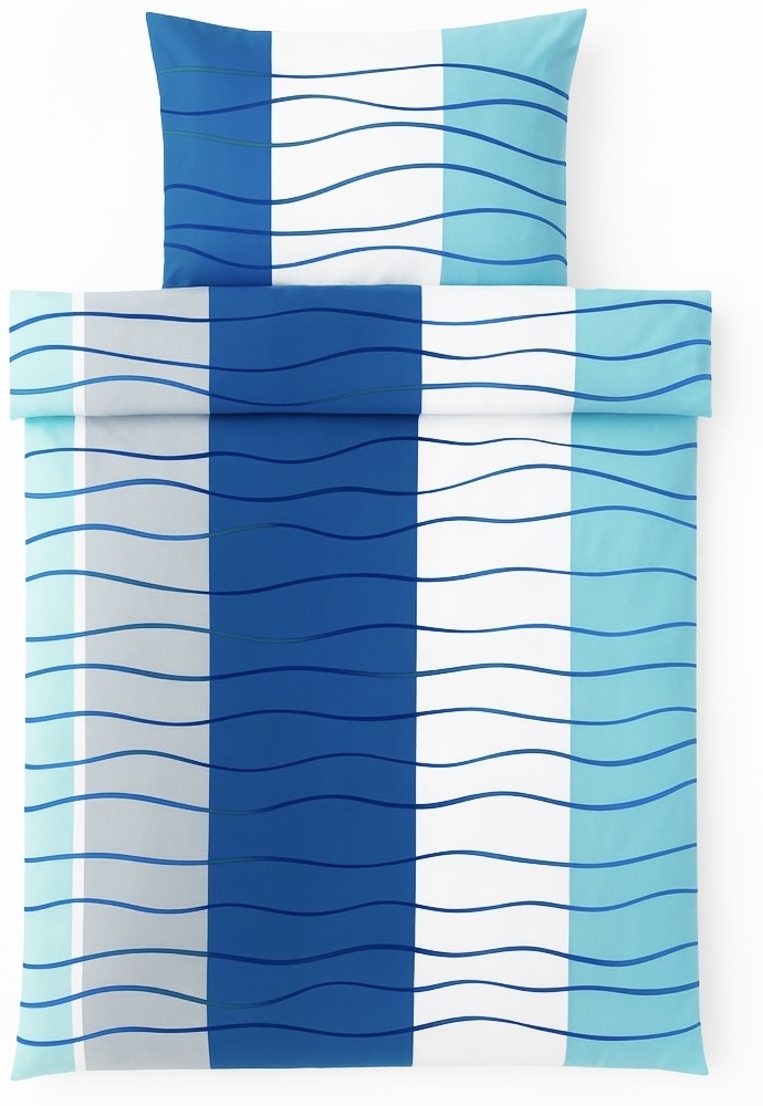 Mikrofaser-Bettwäsche mit Reißverschluss - Einzelbettwäsche mit Wellenmotiv 135 x 200 cm Bild 1