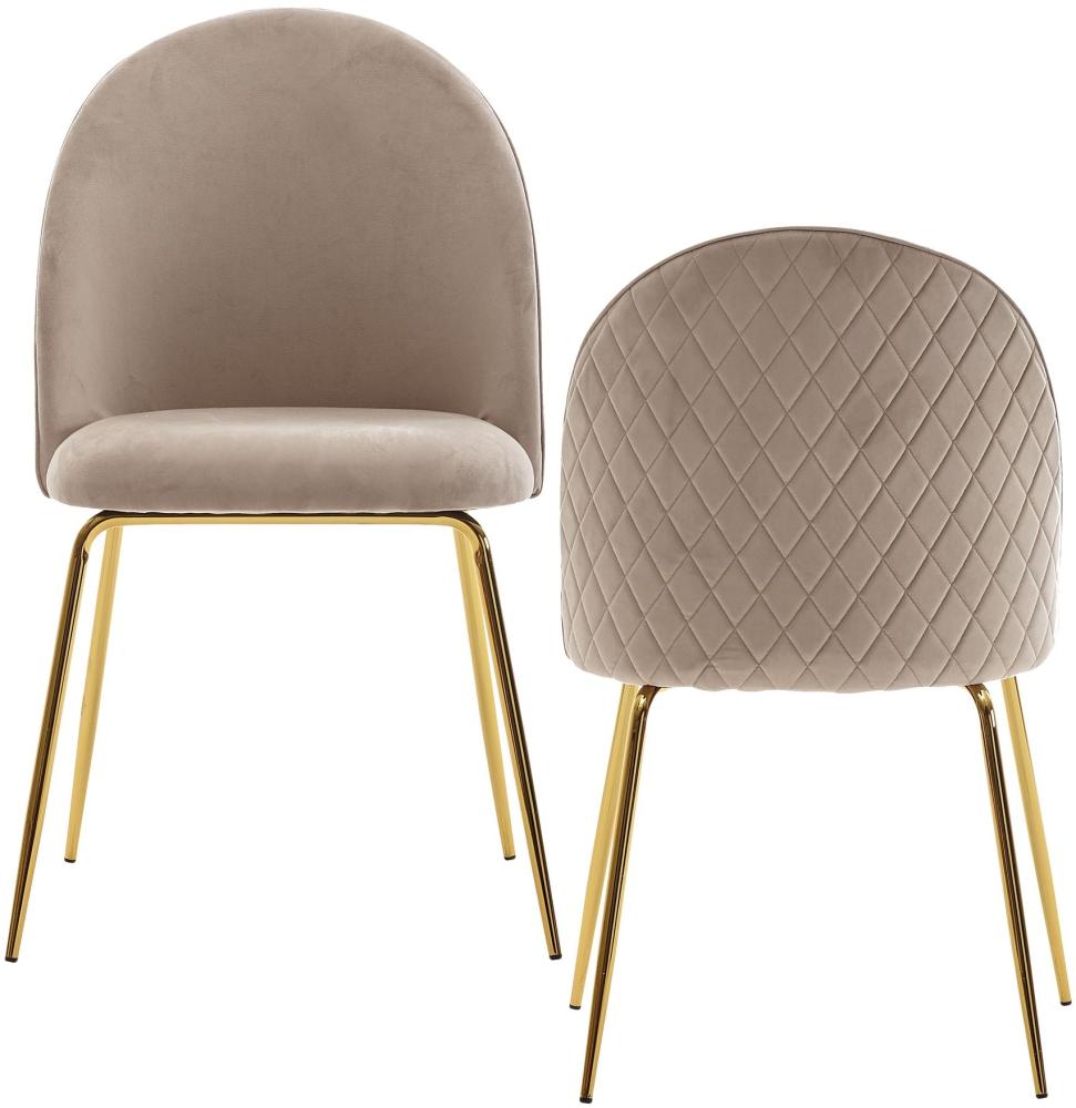 Kadima Design Skandinavischer Esszimmerstuhl 2er Set "Polly": Diamantrückenmuster, Samtbezug, lackiertes Eisengestell. Beige, 53x50x87 cm Bild 1