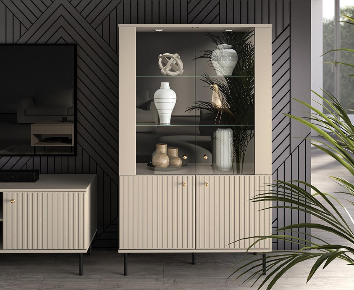 Lomadox 'Salou' Vitrinenschrank, Holz kaschmir matt, 151 x 40 x 92 cm Bild 1