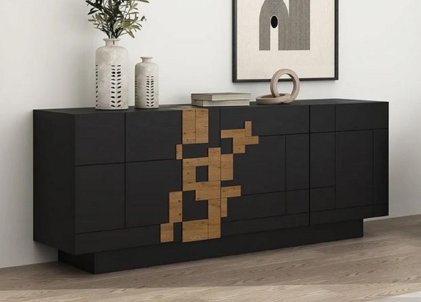 Casa Padrino Luxus Sideboard Schwarz / Braun 220 x 50,8 x H. 85 cm - Massivholz Schrank mit 4 Türen - Massivholz Möbel - Luxus Möbel - Luxus Einrichtung Bild 1