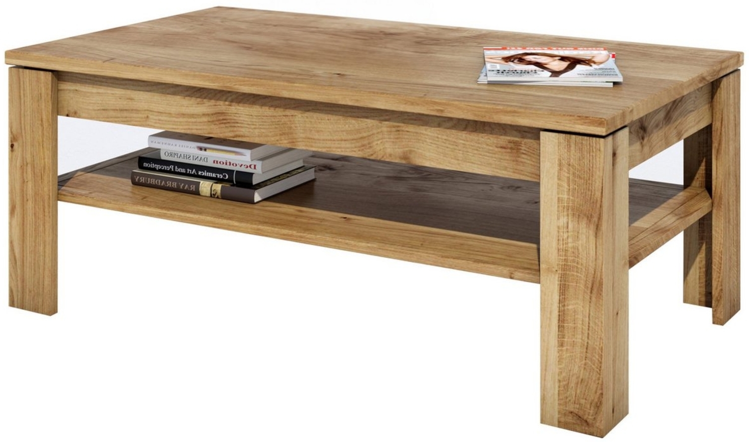 Massivart® Couchtisch FREYJA 110 cm Breite / Massivholz Wildeiche geölt, großzügige Ablagefläche / Gestell Wildeiche Nachbildung Bild 1