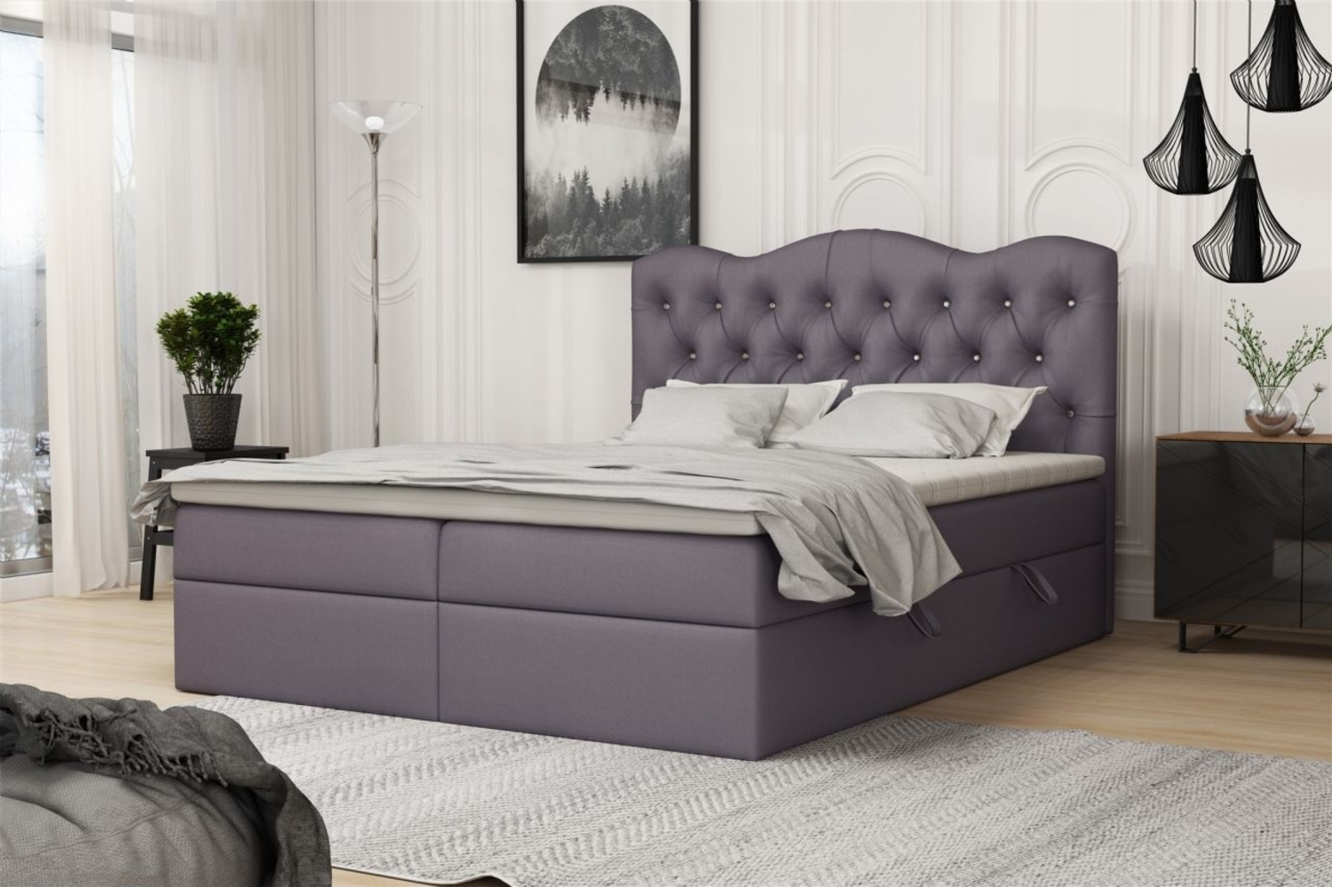 Boxspringbett Schlafzimmerbett LODOS 140x200cm Kunstleder Soft Anthrazit Bild 1