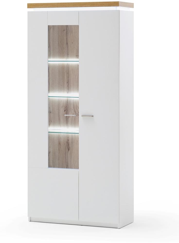 Vitrine Claire 13 weiss Wotan Eiche Nb. 88x197x38 cm Glasvitrine LED mit Rückwandbeleuchtung Bild 1