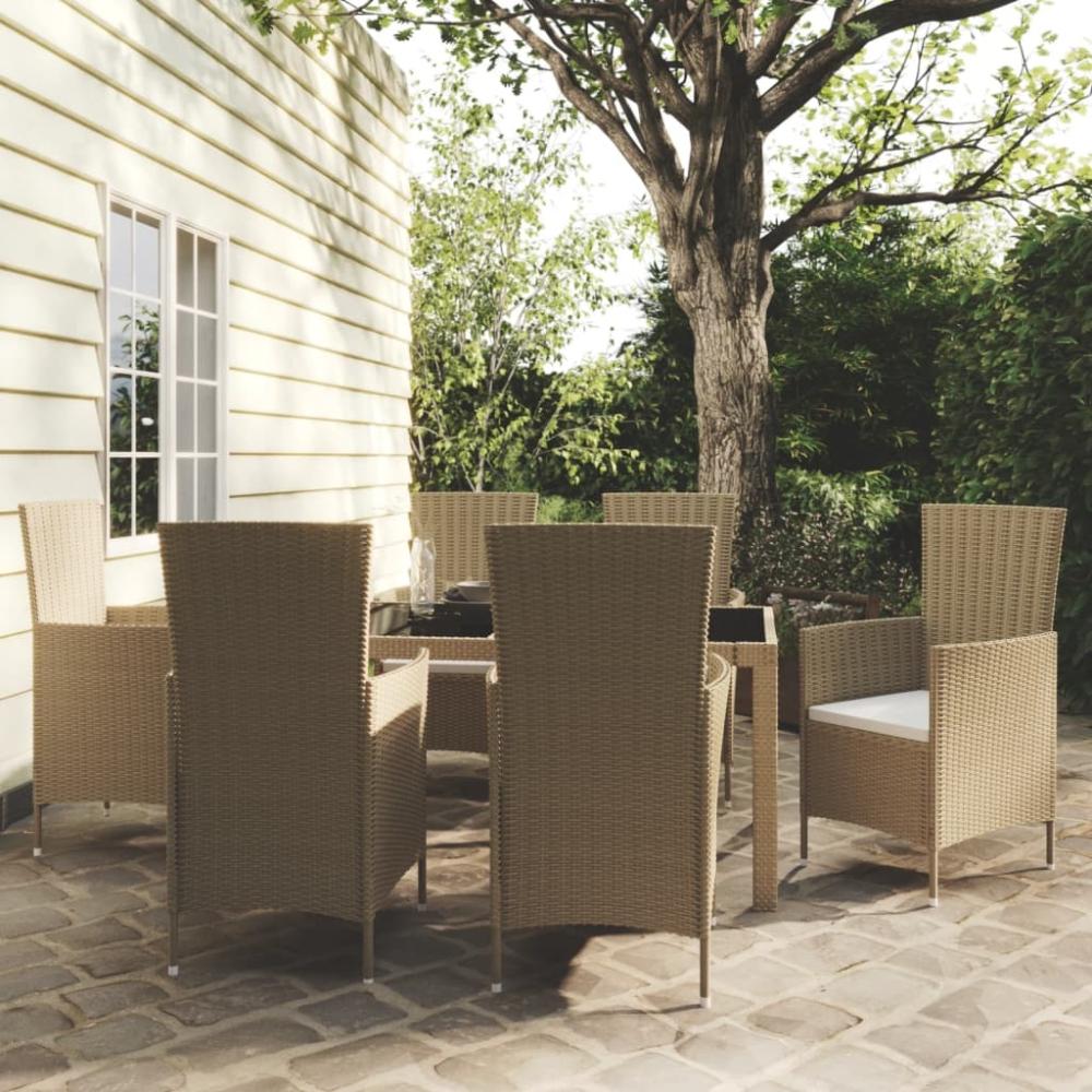 vidaXL 7-tlg. Garten-Essgruppe mit Kissen Poly Rattan Beige 3094904 Bild 1