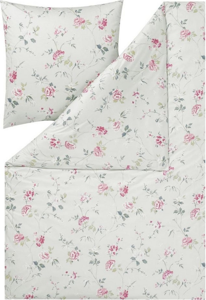 Estella Mako Jersey Bettwäsche 135x200 Emilie mint Rosen Blüten rosa 6272-520 Bild 1