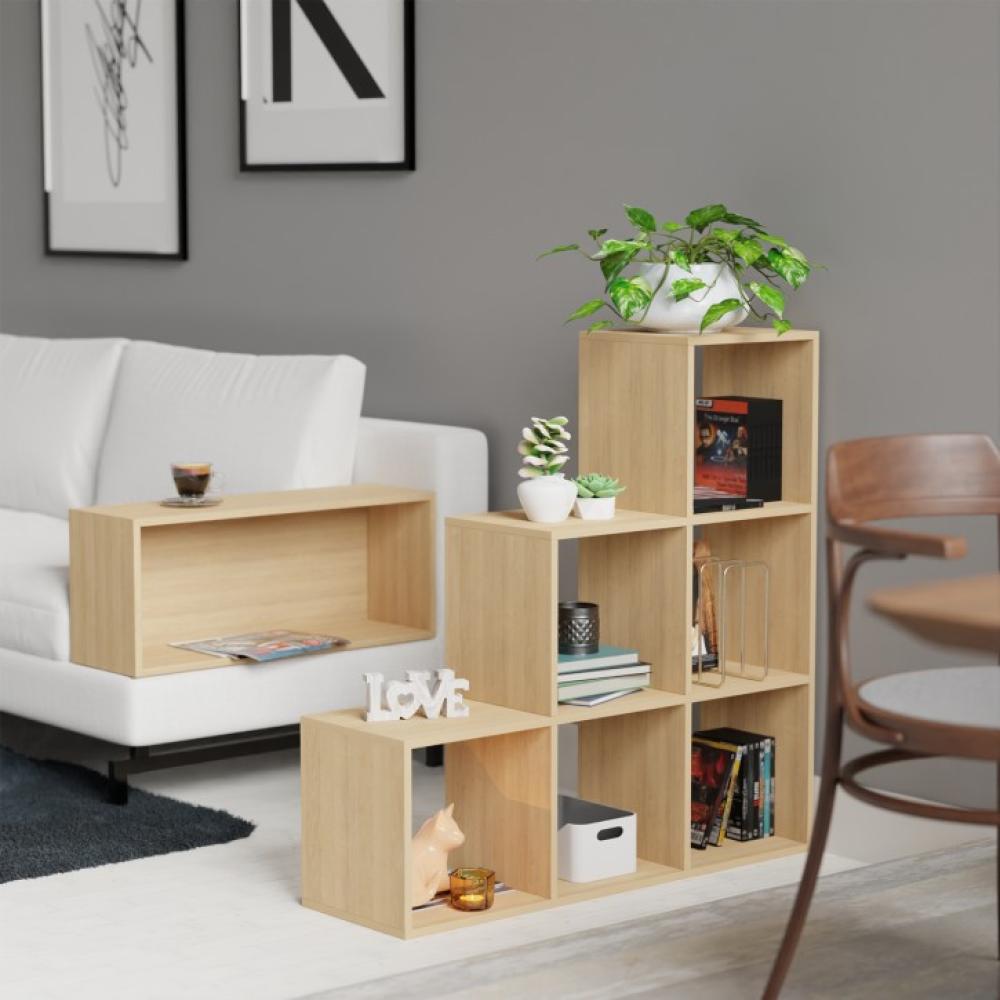 MIADOMODO® Treppenregal - Sonoma, 6 Fächer, 97,5x29x97,5 cm, für Wohnzimmer, Stabil, Offen, Freistehend, Indoor, aus MDF-Platte - Stufenregal, Raumteiler Regal, Bücherregal, Standregal Bild 1