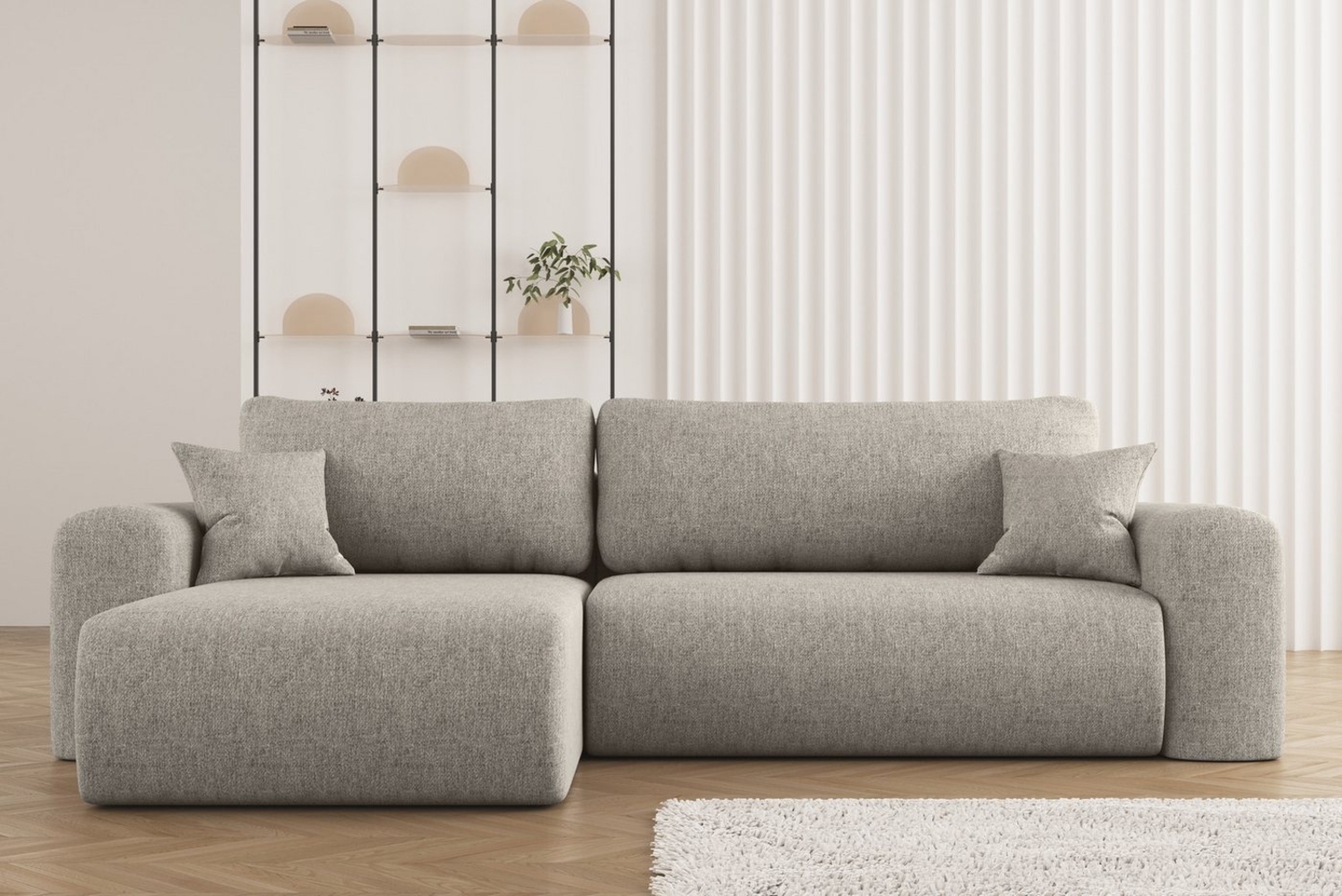 Kaiser Möbel Ecksofa mit Schlaffunktion und Stauraum für Bettzeug, Capri Stoff Neve Bild 1