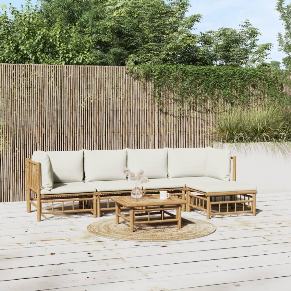 vidaXL 6-tlg. Garten-Lounge-Set mit Cremeweißen Kissen Bambus 3155200 Bild 1