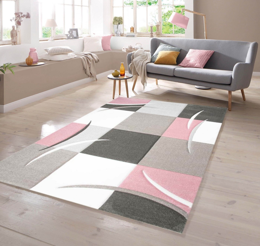 TeppichHome24 Teppich Designer Teppich mit Konturenschnitt in Rosa Creme Beige Dunkelgrau, rechteckig Bild 1