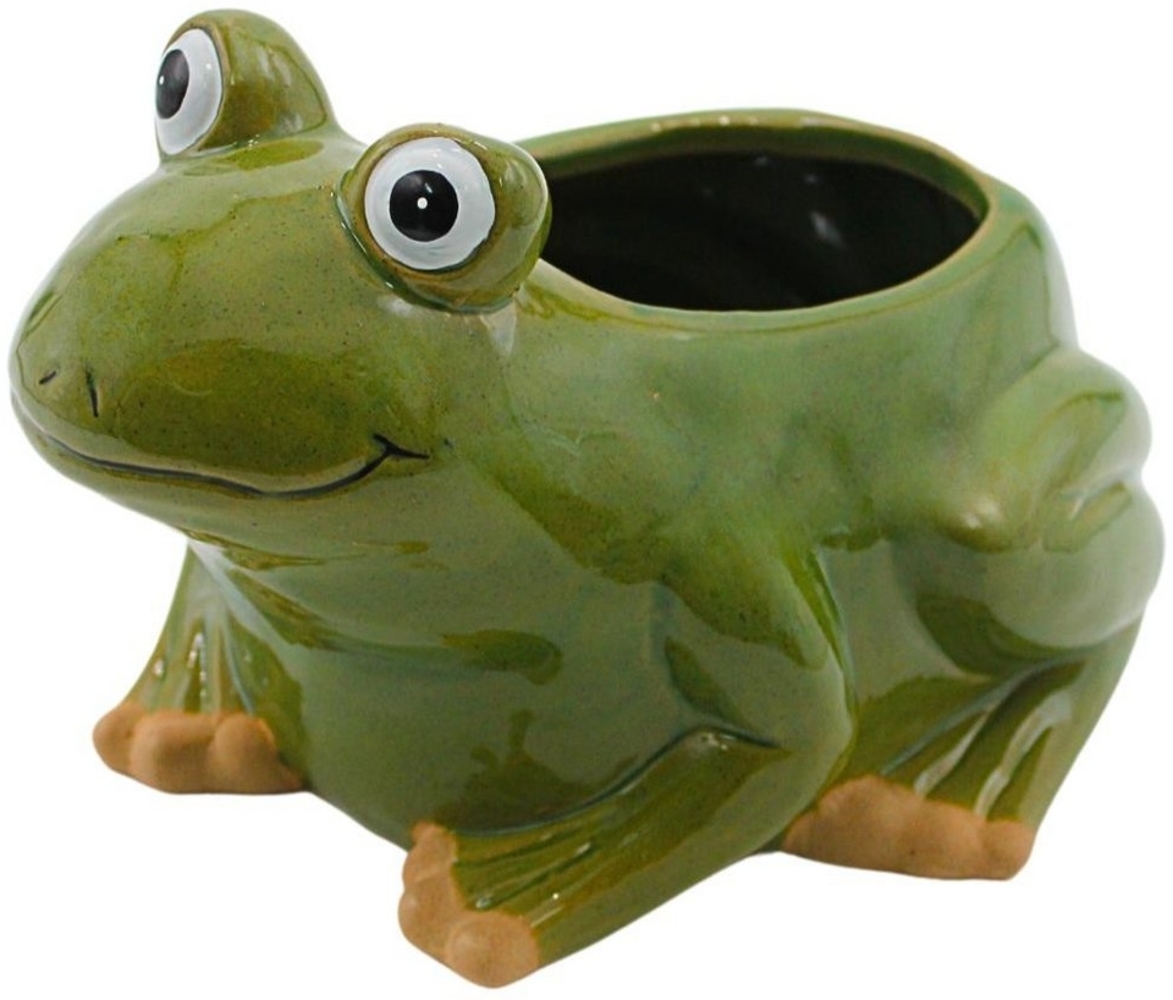 Dekohelden24 Übertopf Übertopf - Pflanztopf - Pflanzgefäß - Dekoschale aus Keramik (1 Stück, 1 St), Motiv: Frosch, - Maße L/B/H: ca. 22,5 x 17 x 14,5 cm Bild 1